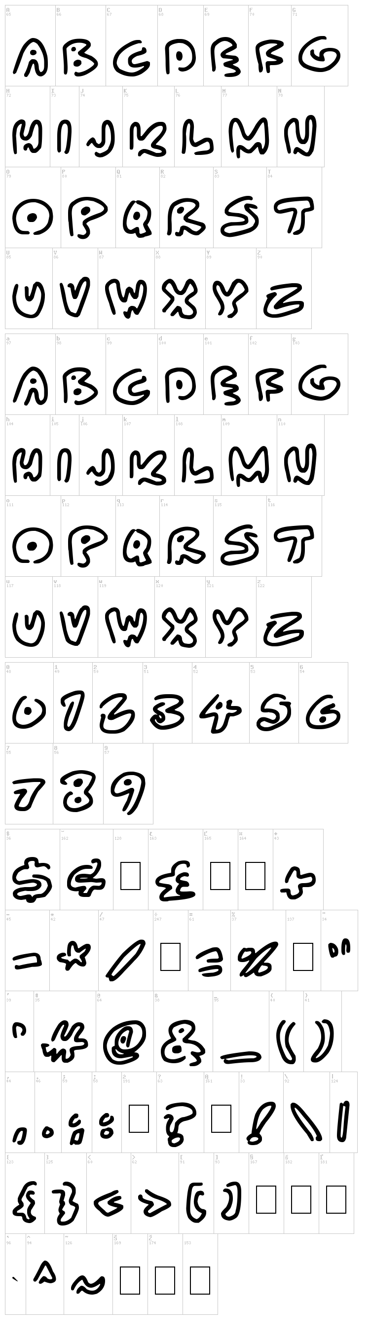 Almost Outlines font map